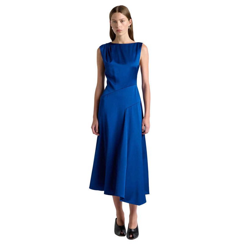 Cue Blue Matte Satin Viscose Draped Midi Dress image number 0
